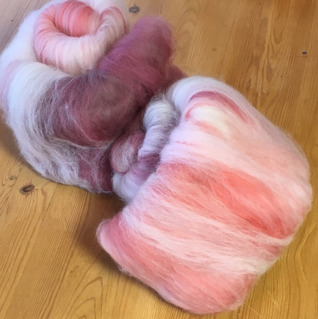 Pink Tea Roses, Watercolour Fibre Batt